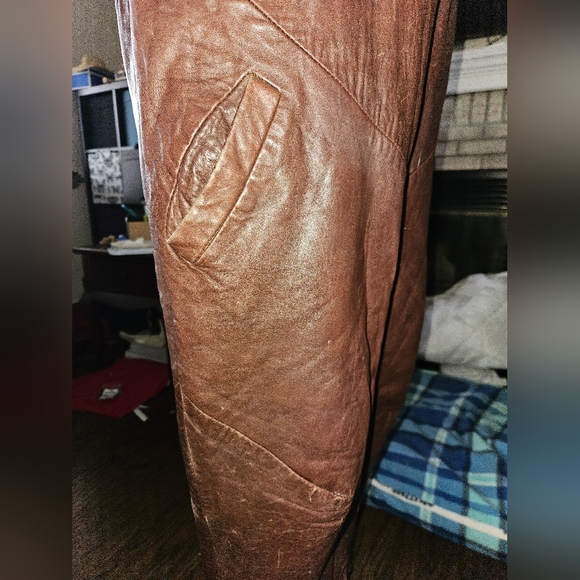 Womens Brown Aviator Leather Pants - Picture 3 of 7